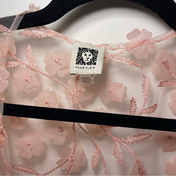 Anne Klein Women’s Blush Pink Floral Mesh sheer oversized Kimono Jacket XXS/XS - Picture 6 of 10
